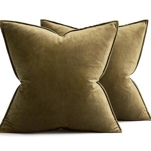 🆕 Moss Green VELVET Euro Accent Pillow Covers Luxury High End Hotel Vibes 24”